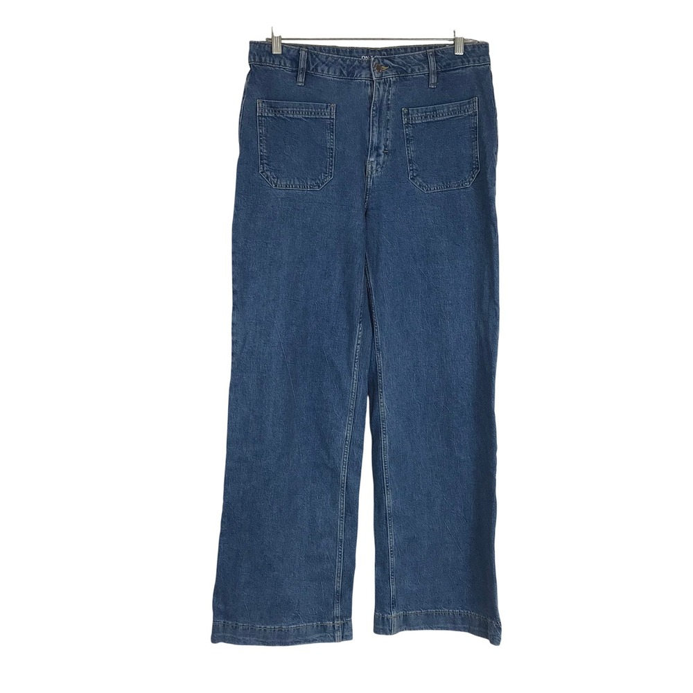 On 34th Womens High Rise Wide Leg Jeans Medium Wash Patch Pockets Size 12/31